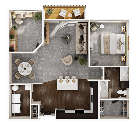 Floor plan for 1 bed, 1 bath, 1041 sqft